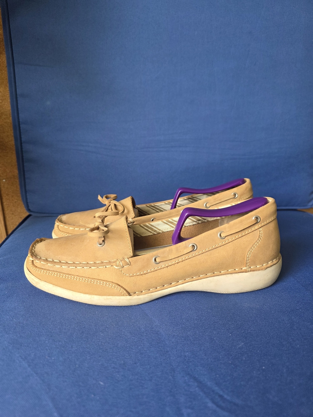 G.H. Bass Boater Tan Leather Boat Shoes Women’s 8.5 Plaid Lining Comfort Sole